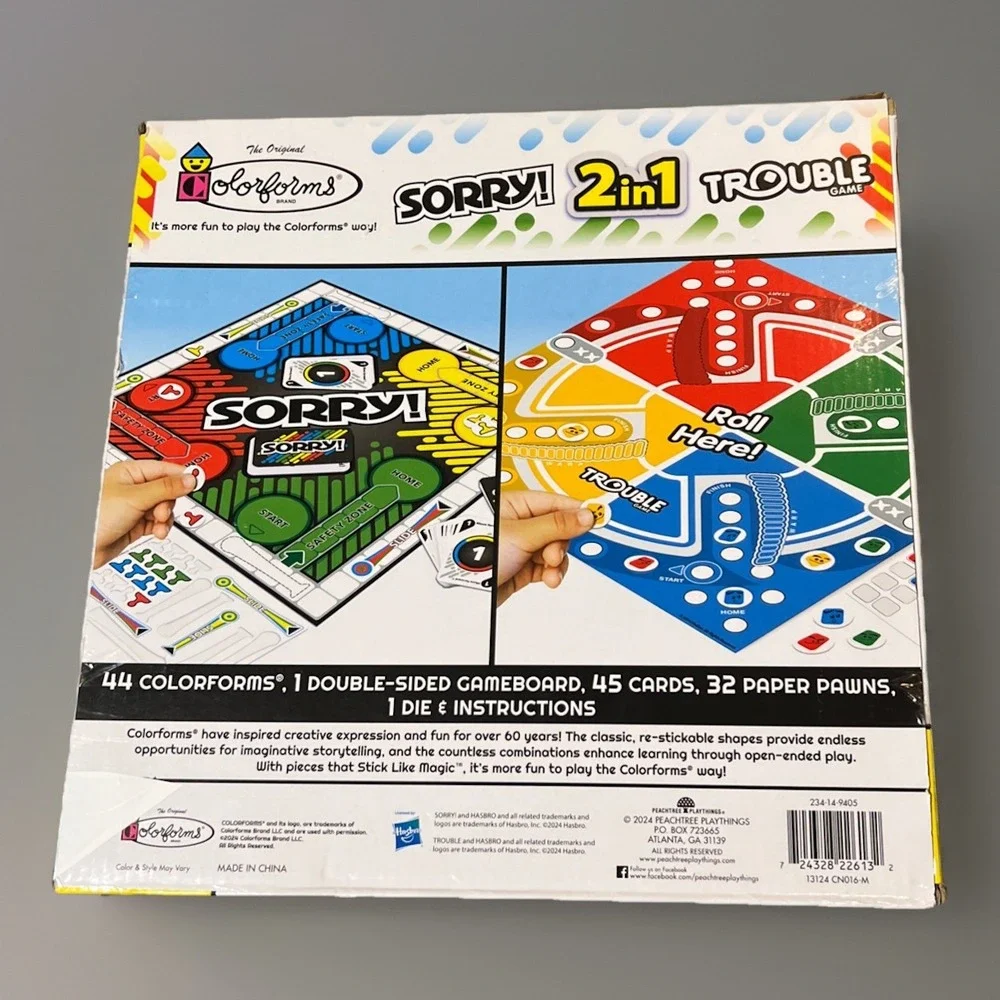 Colorforms 2 in 1 Sorry! And Trouble Game Toy Ages 3+ Travel Gift 2-4 Player New